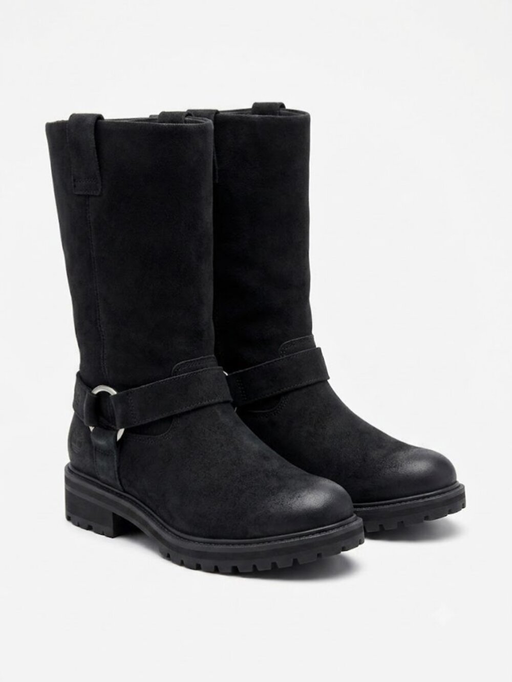 Timberland Black Suede Combat Moto Boots